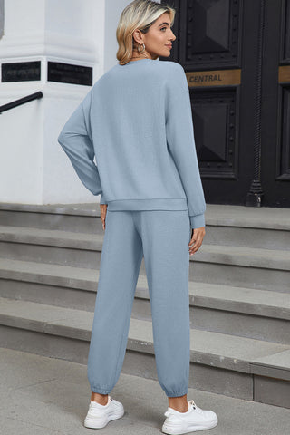 Luke & Estelle Chill Mode Blue Mist Waffle-Knit Lounge Set