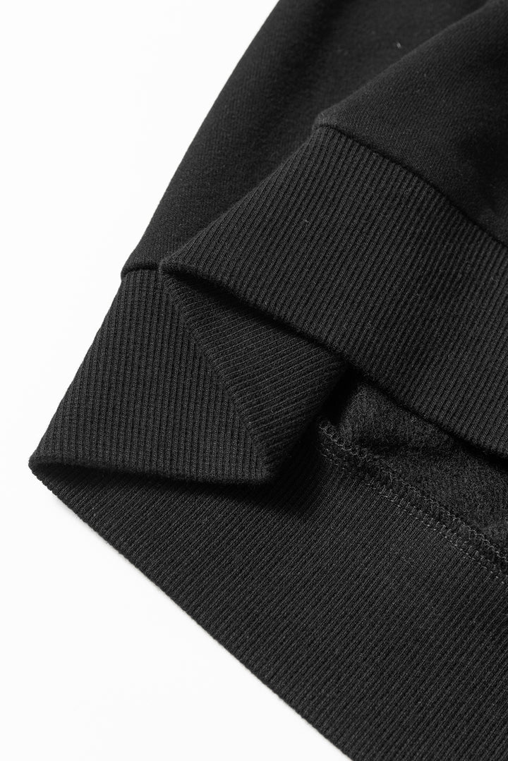 Black Colorful Striped Crewneck Sweatshirt and Shorts Two Piece Casual Set