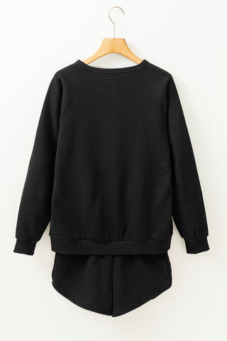 Black Colorful Striped Crewneck Sweatshirt and Shorts Two Piece Casual Set
