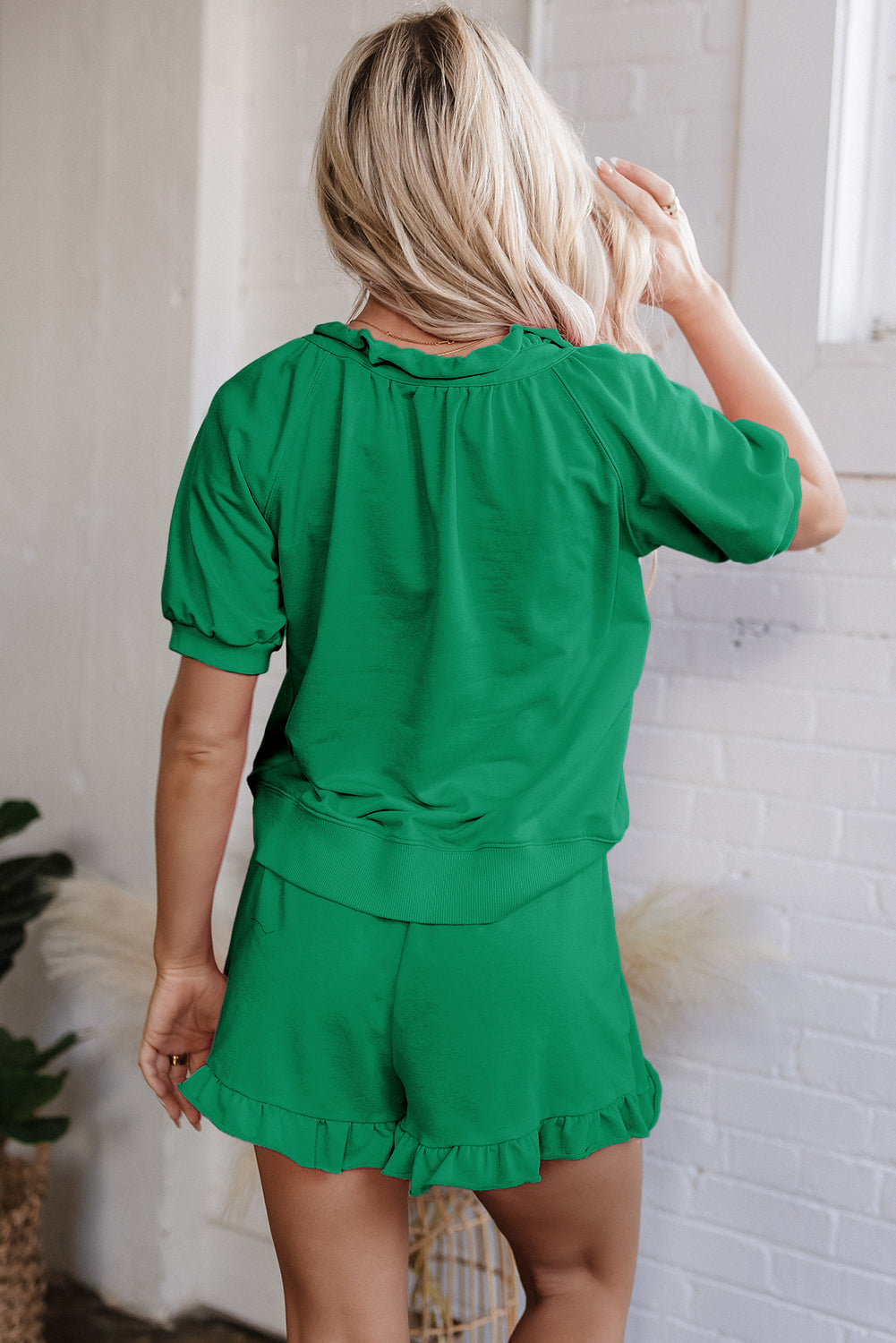 Summer-to-Fall Half-Zip Ruffle Skort Set — Emerald 💚