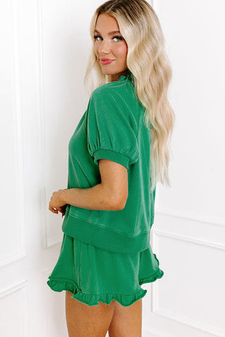 Summer-to-Fall Half-Zip Ruffle Skort Set — Emerald 💚