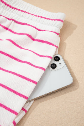 Fall Into Comfort Knit Stripe Set – Bright Pink & White