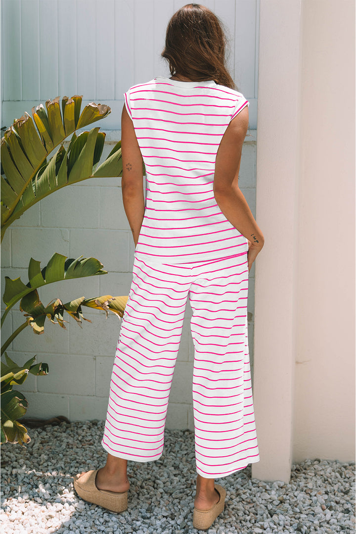 Fall Into Comfort Knit Stripe Set – Bright Pink & White