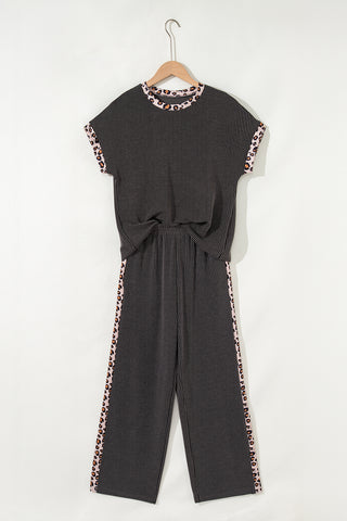 Effortless Edge Leopard Trim Lounge Set – Cropped Pant Set