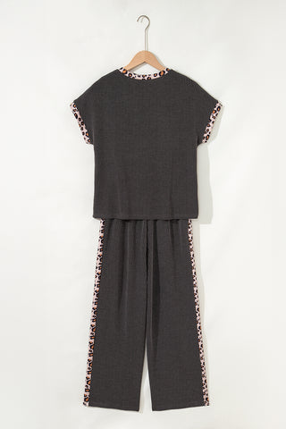 Effortless Edge Leopard Trim Lounge Set – Cropped Pant Set
