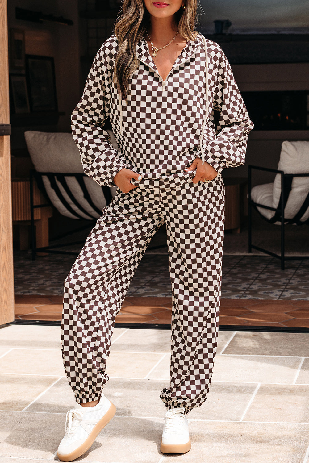 Luke & Estelle “Game Changer” Chocolate Checkerboard 2-Piece Set