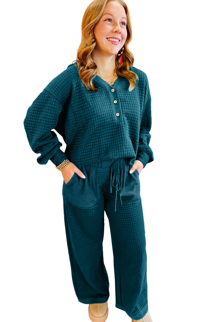 Luke & Estelle "Cozy Confidence" Waffle Knit Buttoned Lounge Set – Teal