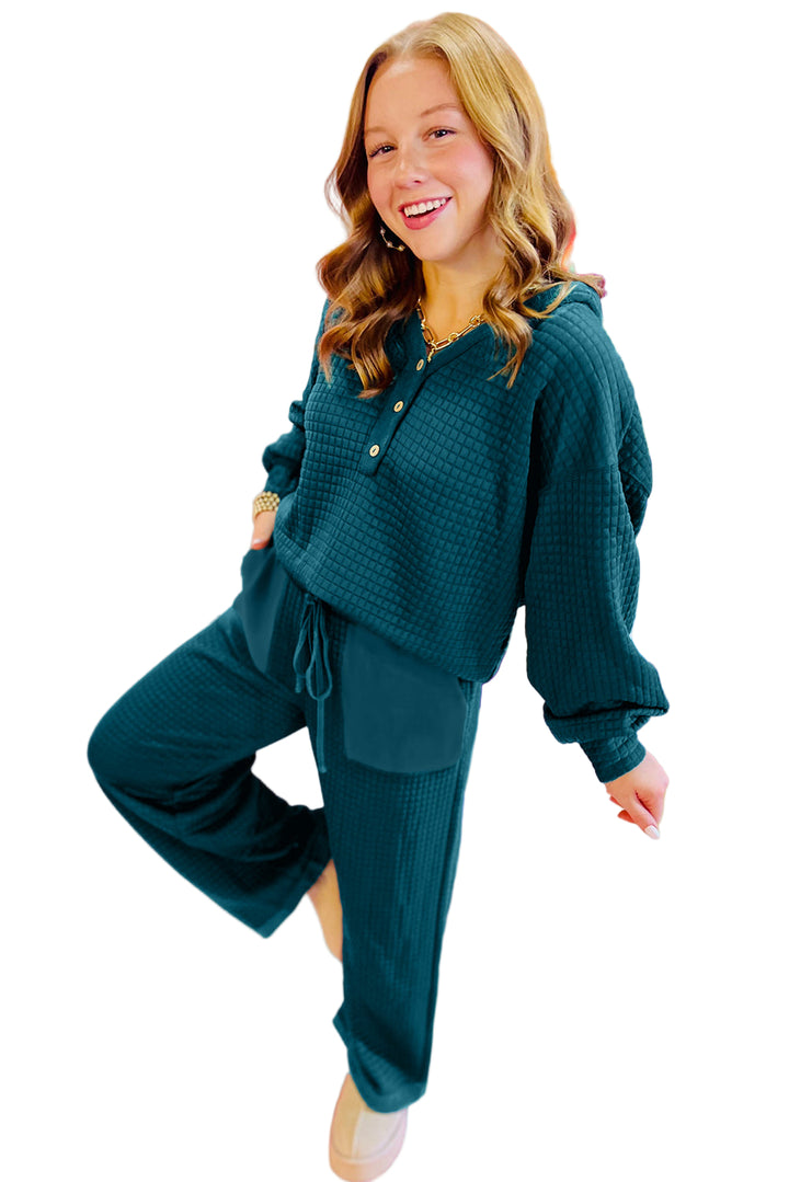 Luke & Estelle "Cozy Confidence" Waffle Knit Buttoned Lounge Set – Teal