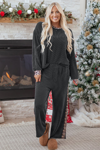 Hearthside Twisted Rib Two-Piece Lounge Set with Leopard Trim