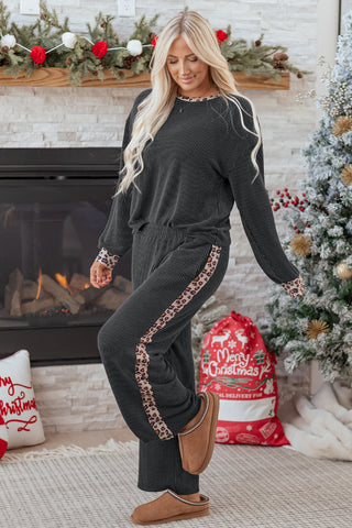 Hearthside Twisted Rib Two-Piece Lounge Set with Leopard Trim