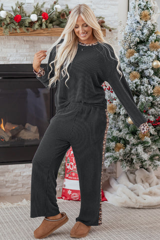 Hearthside Twisted Rib Two-Piece Lounge Set with Leopard Trim