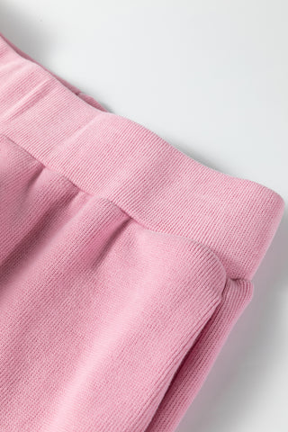 Luke & Estelle Textured Knit Lounge Set – Pink High Neck Relaxed Pant Set