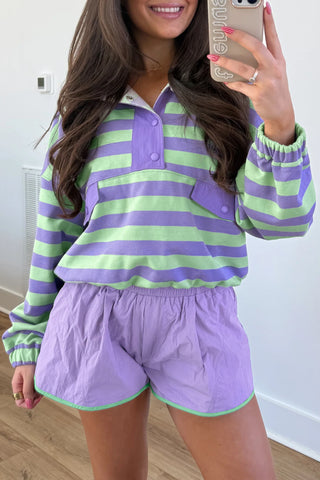 Luke & Estelle Lavender Lime Stripe Pullover Shorts Set