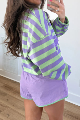 Luke & Estelle Lavender Lime Stripe Pullover Shorts Set