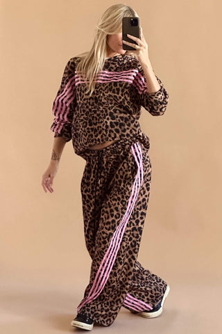 Wild Side Leopard & Pink Stripe Two-Piece Lounge Set