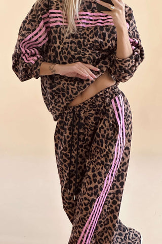 Wild Side Leopard & Pink Stripe Two-Piece Lounge Set