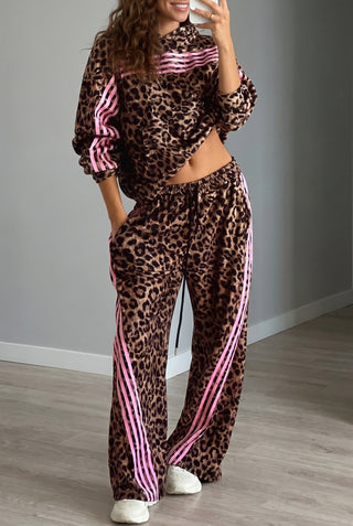 Wild Side Leopard & Pink Stripe Two-Piece Lounge Set