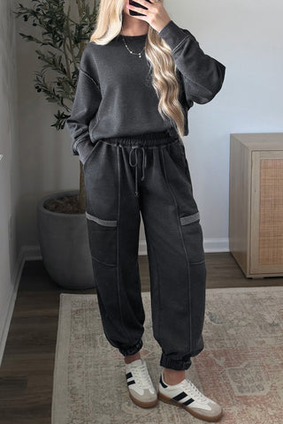 Slow Saturday Washed Charcoal Two-Piece Jogger Set