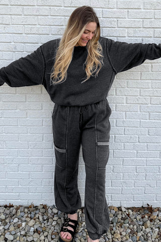 Slow Saturday Washed Charcoal Two-Piece Jogger Set