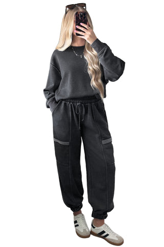 Slow Saturday Washed Charcoal Two-Piece Jogger Set