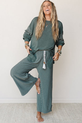 Porch Swing Raw Seam Patchwork Two-Piece Lounge Set