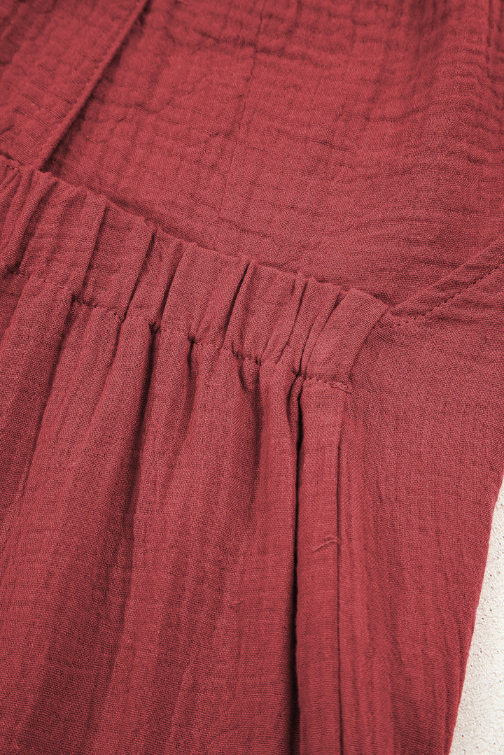 Crimson Comfort Tie-Back Gauze Jumpsuit