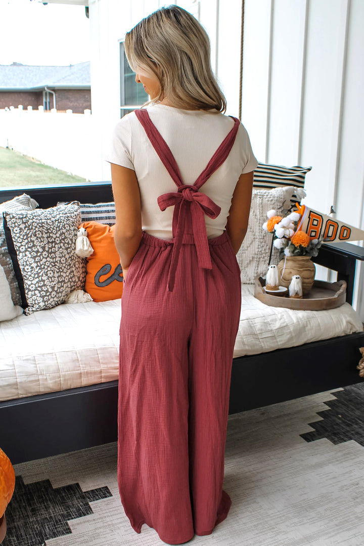 Crimson Comfort Tie-Back Gauze Jumpsuit