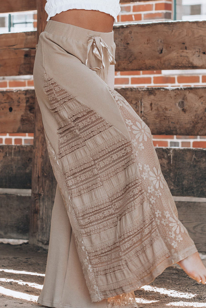 Boho Lace Palazzo Pants in Sand