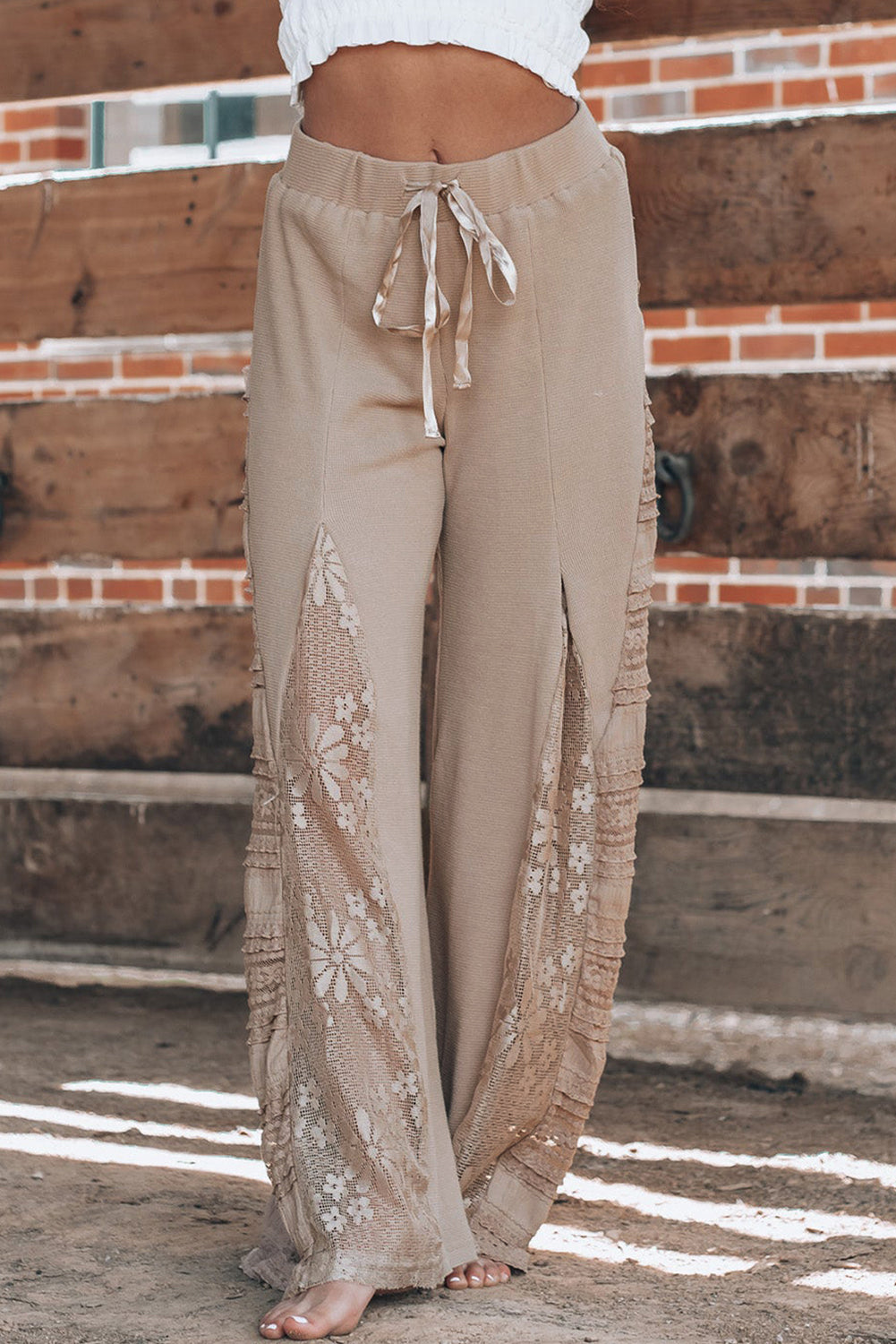 Boho Lace Palazzo Pants in Sand