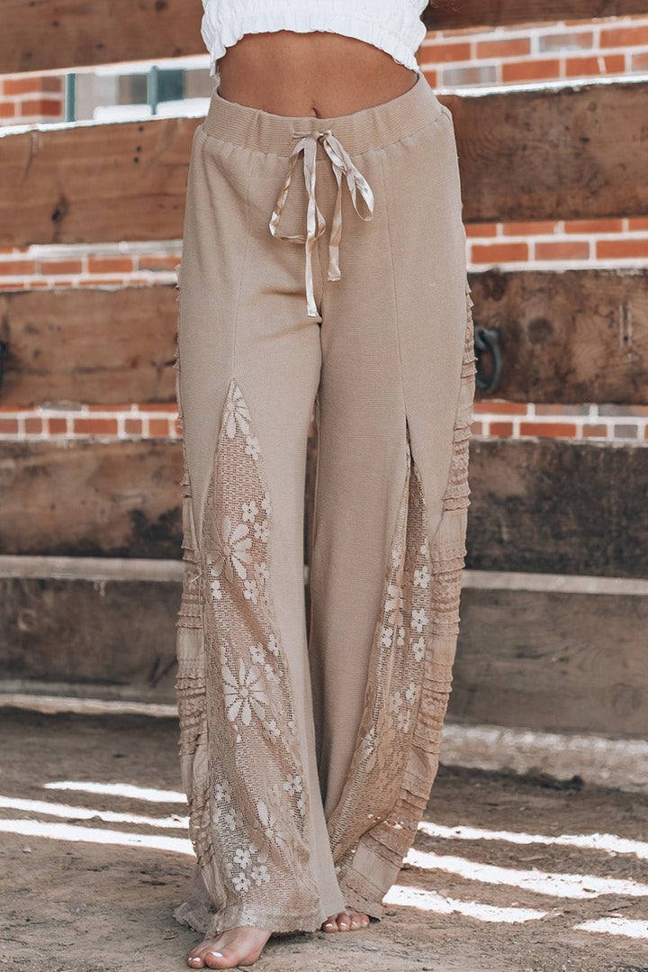 Boho Lace Palazzo Pants in Sand