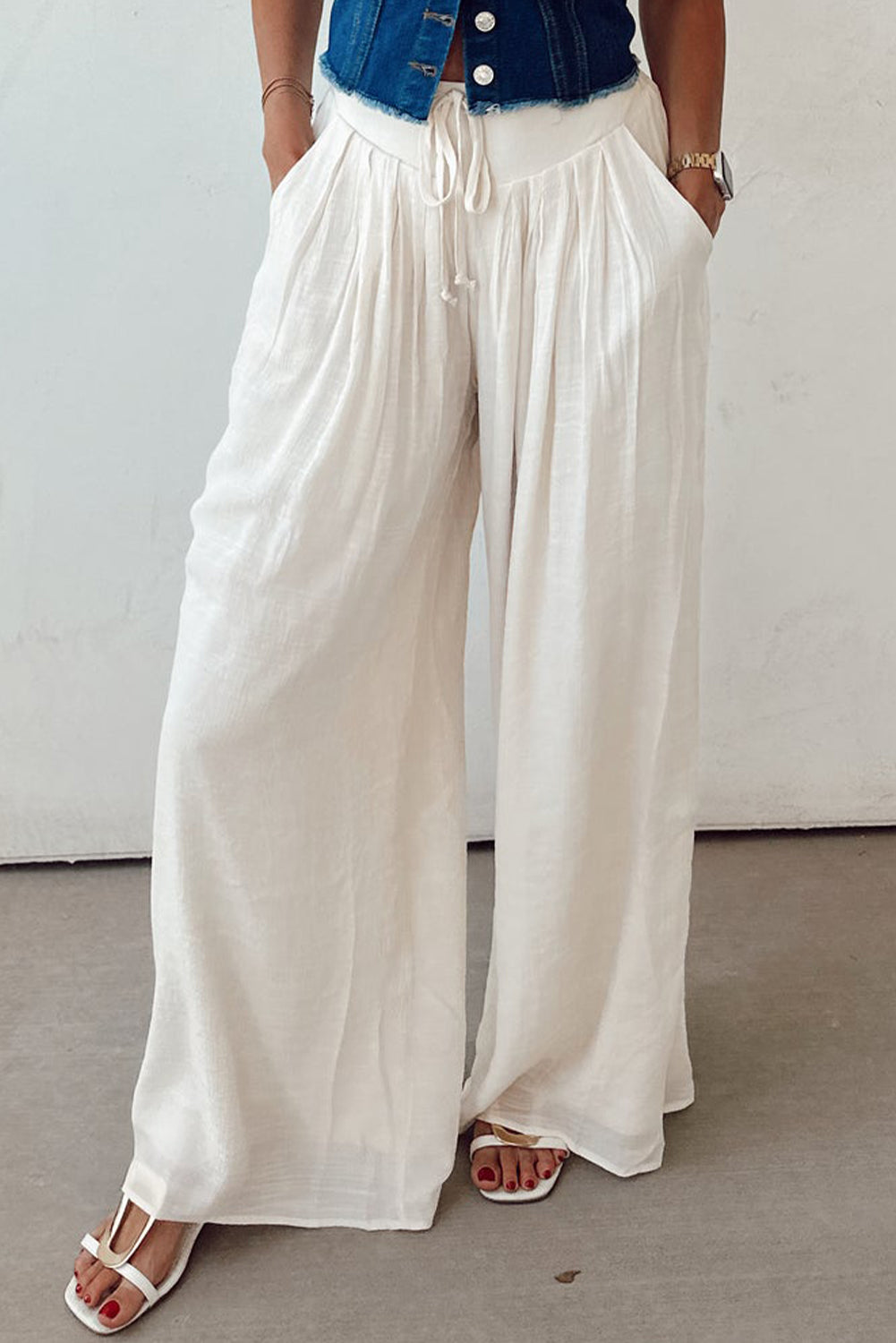 Breeze Away Wide-Leg Gauze Pants – Cloud White