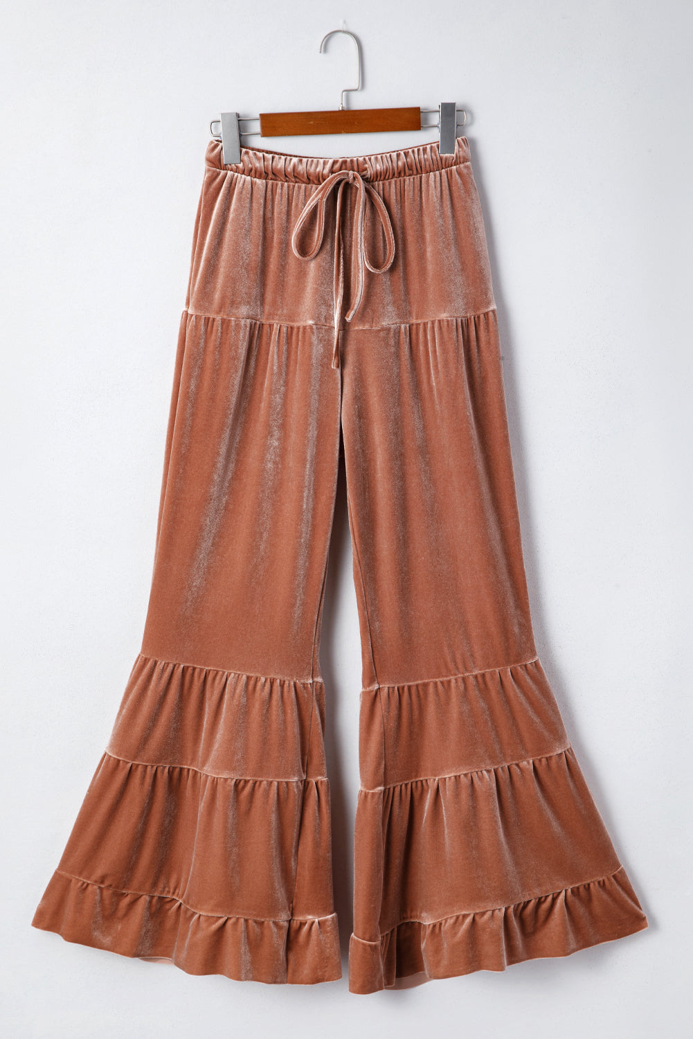Velvet Ruffle Flares – Drawstring Lounge-To-Luxe Pants (Mocha Rose)