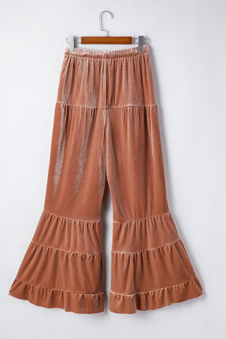 Velvet Ruffle Flares – Drawstring Lounge-To-Luxe Pants (Mocha Rose)