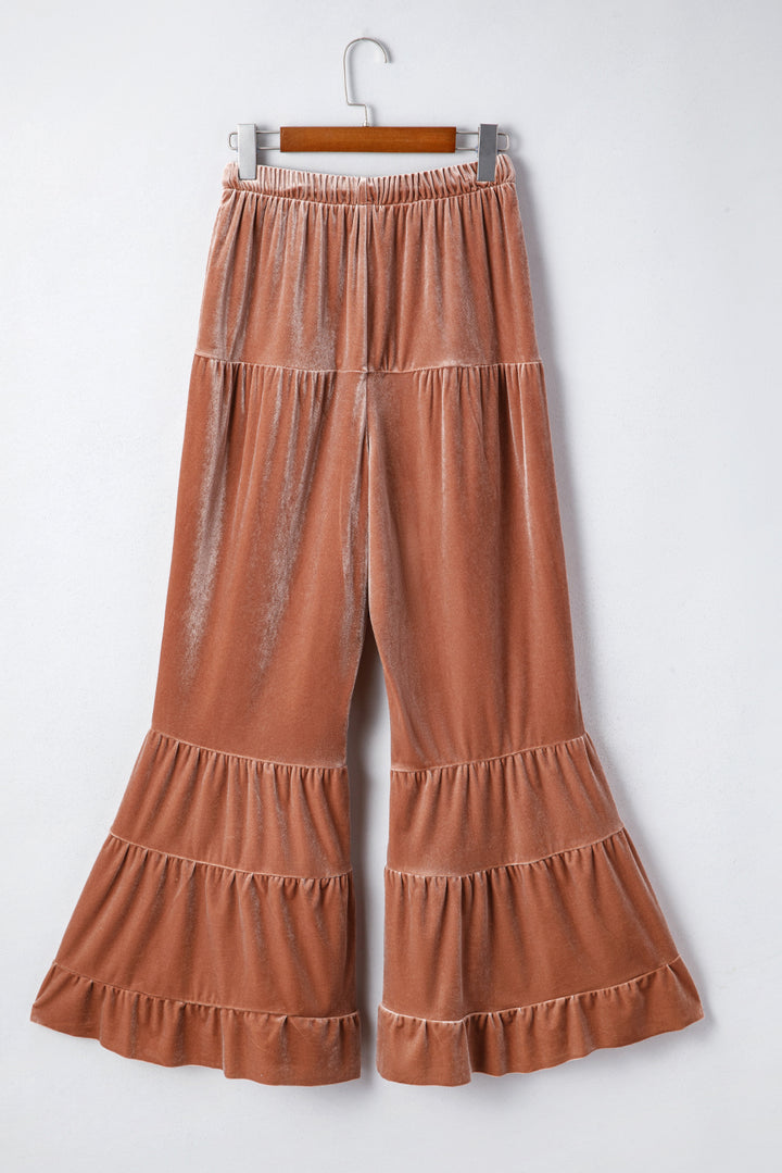 Velvet Ruffle Flares – Drawstring Lounge-To-Luxe Pants (Mocha Rose)