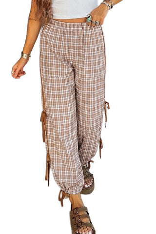Luke & Estelle Side-Tied Plaid Wide-Leg Pants