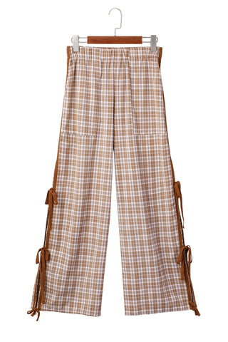 Luke & Estelle Side-Tied Plaid Wide-Leg Pants