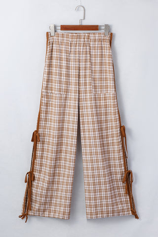 Luke & Estelle Side-Tied Plaid Wide-Leg Pants