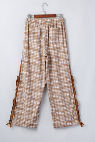 Luke & Estelle Side-Tied Plaid Wide-Leg Pants
