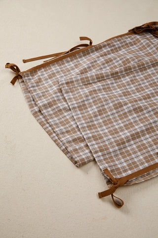 Luke & Estelle Side-Tied Plaid Wide-Leg Pants