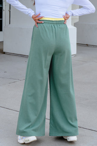 Luke & Estelle Sea Green Floral Appliqué Wide-Leg Drawstring Lounge Pants