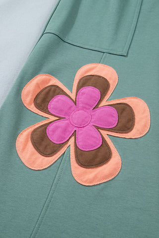 Luke & Estelle Sea Green Floral Appliqué Wide-Leg Drawstring Lounge Pants