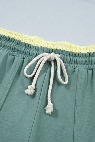 Luke & Estelle Sea Green Floral Appliqué Wide-Leg Drawstring Lounge Pants