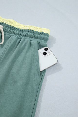 Luke & Estelle Sea Green Floral Appliqué Wide-Leg Drawstring Lounge Pants