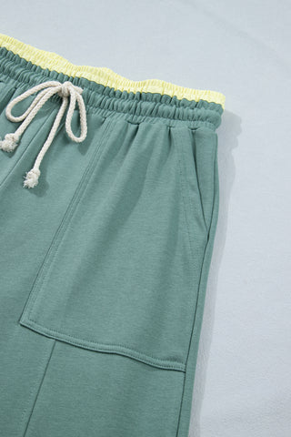 Luke & Estelle Sea Green Floral Appliqué Wide-Leg Drawstring Lounge Pants