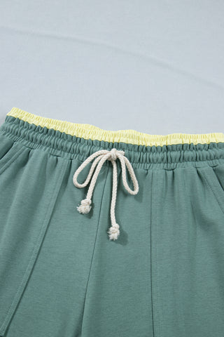 Luke & Estelle Sea Green Floral Appliqué Wide-Leg Drawstring Lounge Pants