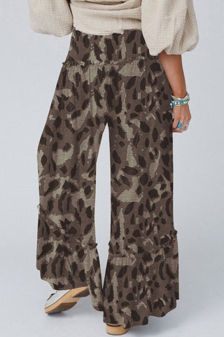 Wild Terrain Ruffle Wide Leg Leopard Print Pants