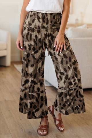 Wild Terrain Ruffle Wide Leg Leopard Print Pants
