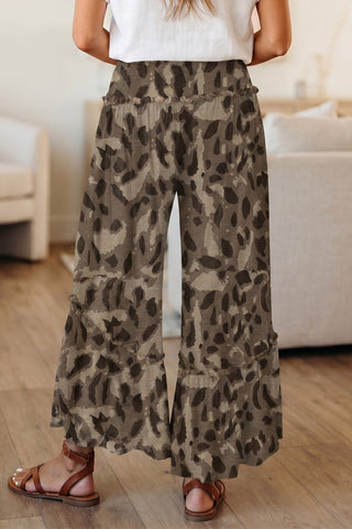 Wild Terrain Ruffle Wide Leg Leopard Print Pants