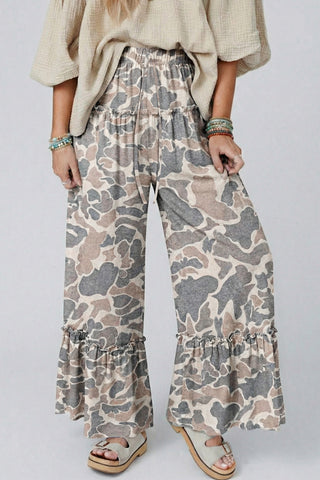 Backroads Camo Ruffle Tier Wide Leg Pants
