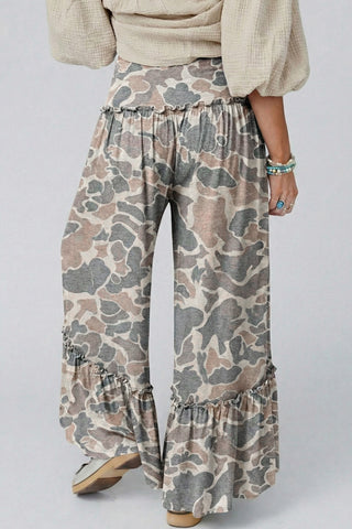 Backroads Camo Ruffle Tier Wide Leg Pants